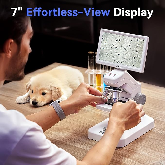 TOMLOV DM301 Pro Microscope for Kids Adults Students, Digital Microscope with 7" Screen, USB & HDMI Output, Wireless Biological Educational Science Scope Camera with Slides Kits for Classroom Home Lab