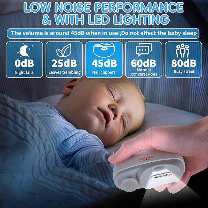 Electric Nail Clipper 2 in 1, Baby Nail Trimmer Electric, Baby Automatic Nail File with Polishing, LED Lights, Nail Chip Storage, USB Charging, 2 Speed Levels for Babies and Adults (White)