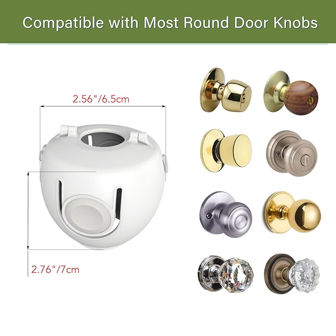 6 Pack Door Knob Safety Covers for Kids, Child Proof Door Knob Covers, Door Handle Baby Proof, Child Locks for Door, Easy to Install, White