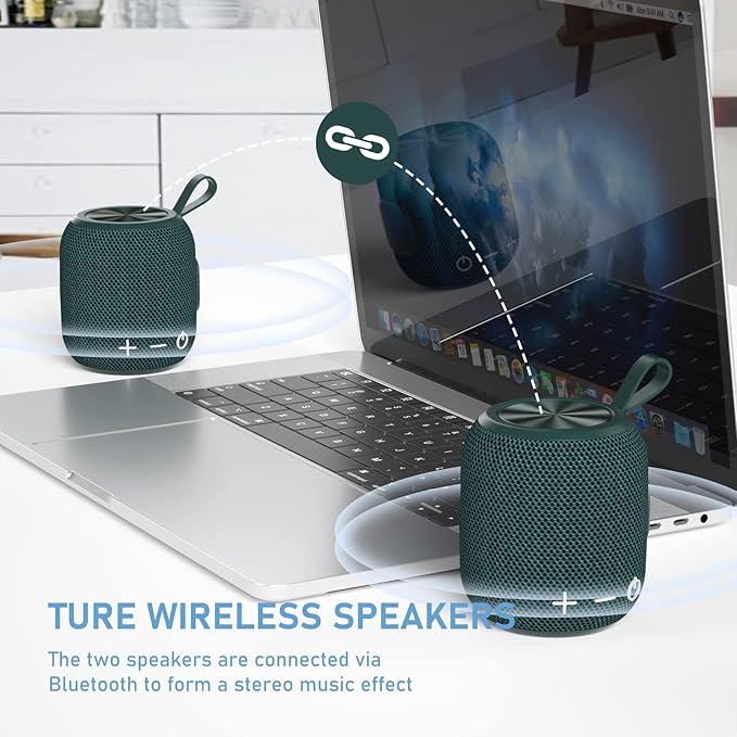 Portable Speakers Bluetooth Wireless Outdoor Small Bluetooth 5.0 Dual Pairing Shower Speaker, 24H Playtime Stereo Surround Sound, IPX7 Waterproof for Travel, Pool