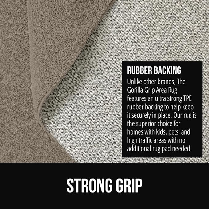 GORILLA GRIP Ultra Soft Washable Area Rug, 6x9, Stain and Slip Resistant Plush Thick Carpet for Bedroom Living Room, No Shed Floor Rugs, Pet Friendly, Dorm Essentials, Kids Nursery Home Decor, Taupe