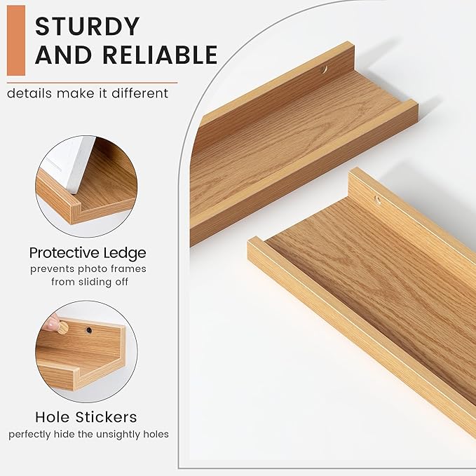 Floating Picture Ledge Shelves for Wall Set of 4, 24 Inch Wall Shelves with Lip Long Large Nursery Book Shelf for Toys Storage Kids Bookshelf Wall Mounted Living Room Bedroom Decor Frames