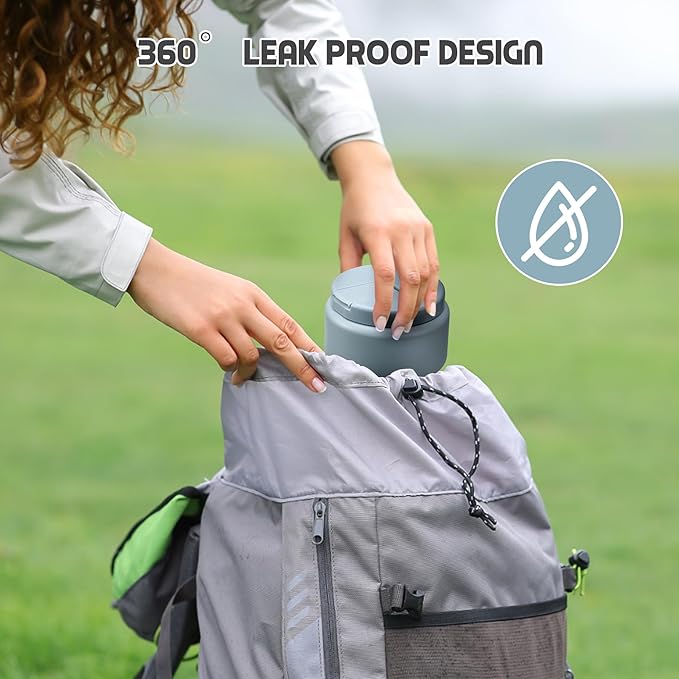 13.5oz Soup Thermo for Hot Food Kids with Buckle Lid Insulated Vacuum Food Jar Wide Mouth Leakproof Stainless Steel Lunch Container (Blue)