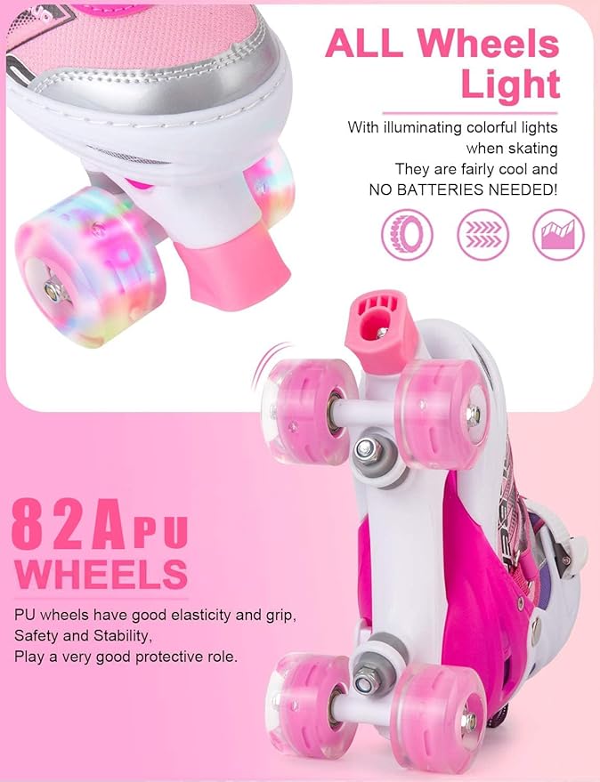 Sowume Adjustable Roller Skates for Girls and Women, All 8 Wheels of Girl's Skates Shine, Safe and Fun Illuminating for Kids