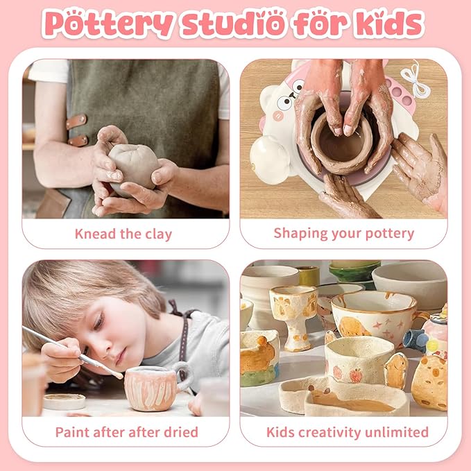 Skirfy Pottery Wheel for Kids Beginners with Light,Arts and Crafts for Kids Ages 8-12,Ceramic Wheel with Painting Kit, Adjustable Speed,Birthday Christmas Thanksgiving Gift for Girls Boys Age 6+