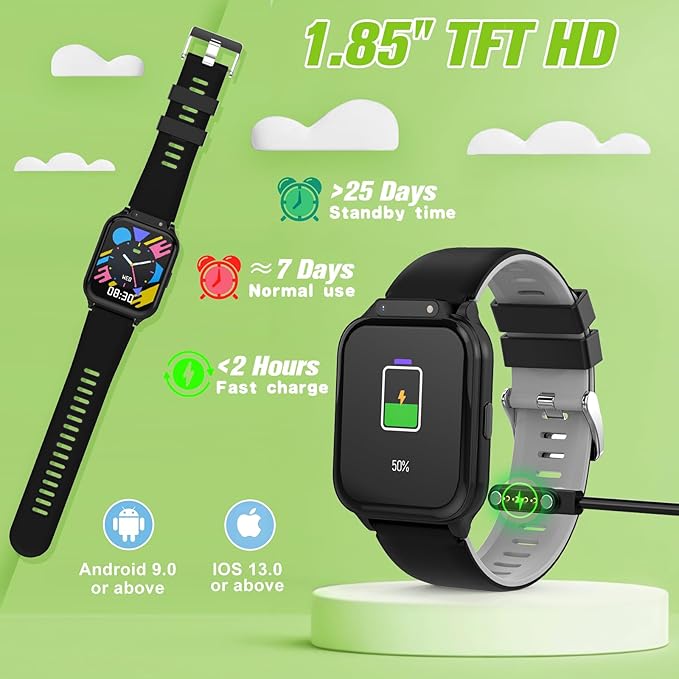 Smart Watch for Kids 1.85" with Fitness Tracker, Sleep Monitor, 22/100+ Sport Modes, DIY Dial, IP68 Waterproof, Step Counter, Heart Rate, Camera, with/Without APP, Gift for 3-12 Years Old Boys Girls