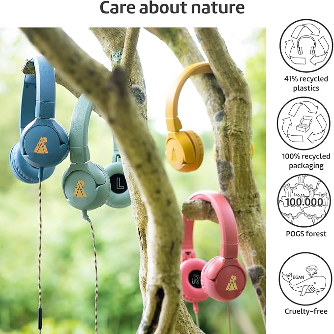 POGS Kids Wired Headphones | The Elephant 2 | Adjustable, Durable Headphones for Kids 3+ | Limited to 85 dB, Microphone | On-Ear | Music-Sharing Function Safe 3.5mm Audio Cable (3.2ft) (rGreen)