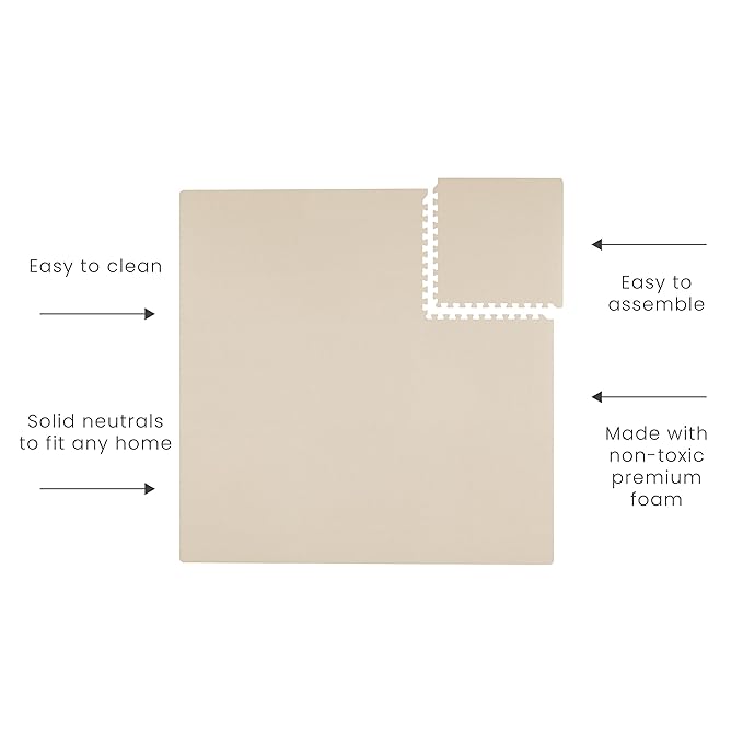Toddlekind Solid Color Foam Play Mat 4x4 Baby Playmat. Stylish, Non-Toxic, Odorless, Plain Design Puzzle Play Mat 0m+ Clay(Beige)