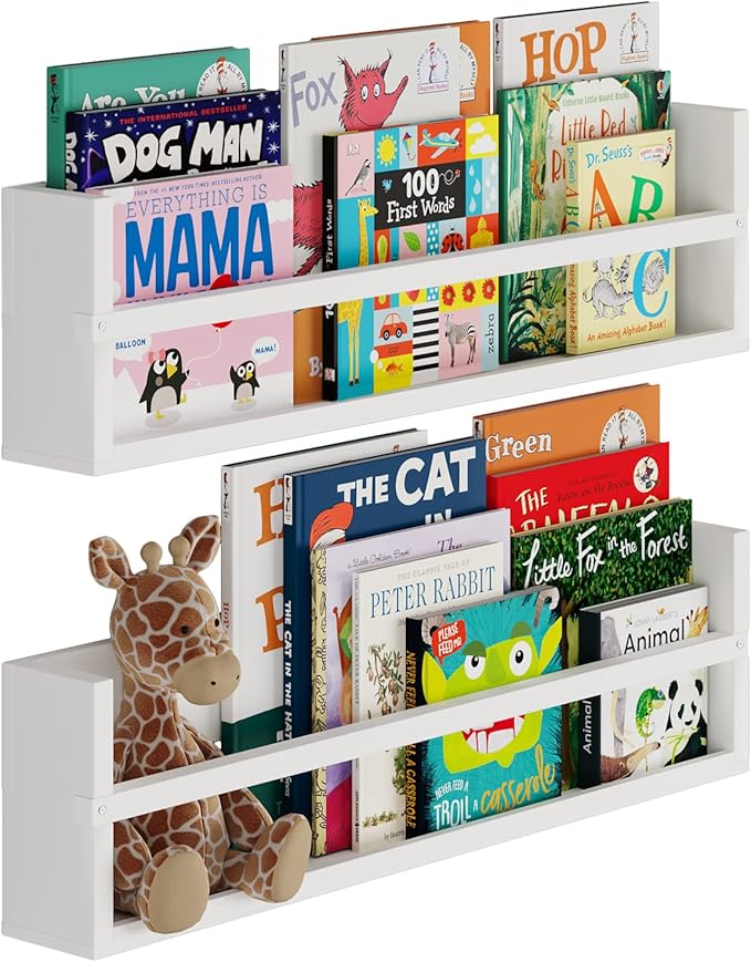 Brightmaison Polynez 30" Floating Shelves for Nursery & Kids, Multiuse Wall Shelf Set of 2 Wood Floating Shelf White