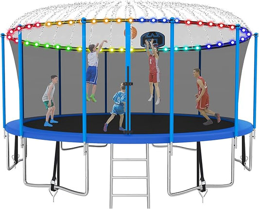SKYUP Tranpoline 1500LBS 16 15 14 12 10 8 FT Tranpoline for 7-10 Kids and Adults, Windproof Outdoor Tranpoline with Enclosure Net, Basketball Hoop, Easy to Install & Last Long - ASTM Approved