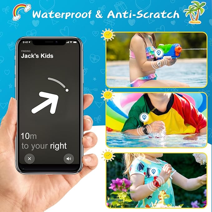 Waterproof Air Tag Bracelet for Kids (4 Pack), Soft Nylon Hidden Air Tag Wristband Full Cover Lightweight GPS Tracker Holder Compatible with Apple AirTag Band for Toddler (Black/Blue/ 2 Rainbow)