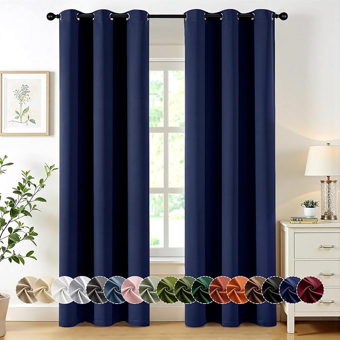 MIULEE Navy Blue Blackout Curtains for Bedroom Living Room 72 Inches Long 2 Panels, Thermal Insulated Room Darkening Drapes Grommet Top Noise Reducing Light Blocking Window Treatments W40 x L72 Inch