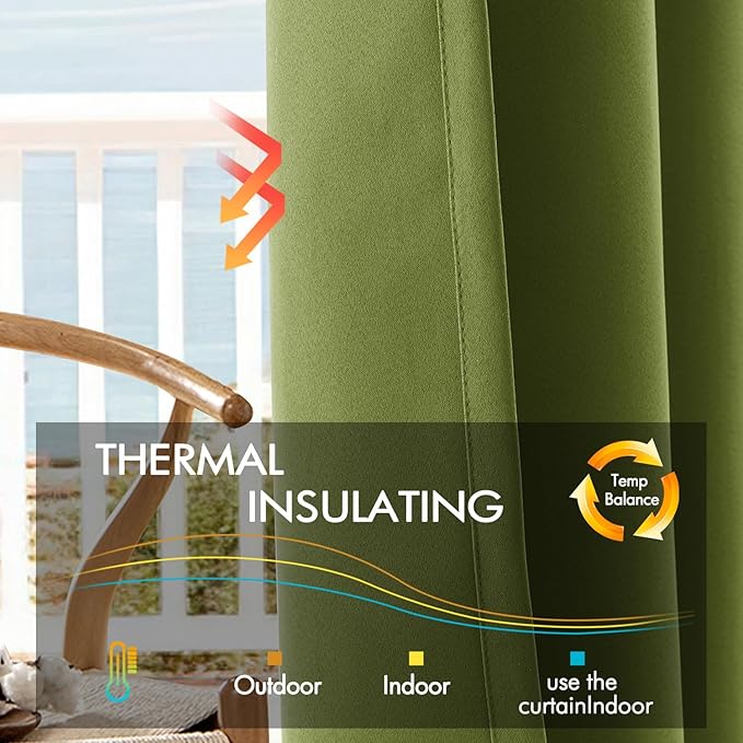 ANRODUO Back Tab Blackout Curtains for Bedroom Living Room, Rod Pocket Pinch Pleated Thermal Insulated Room Darkening Curtains 54 Inches Long 2 Panels, Olive Green, 42 x 54 Inch