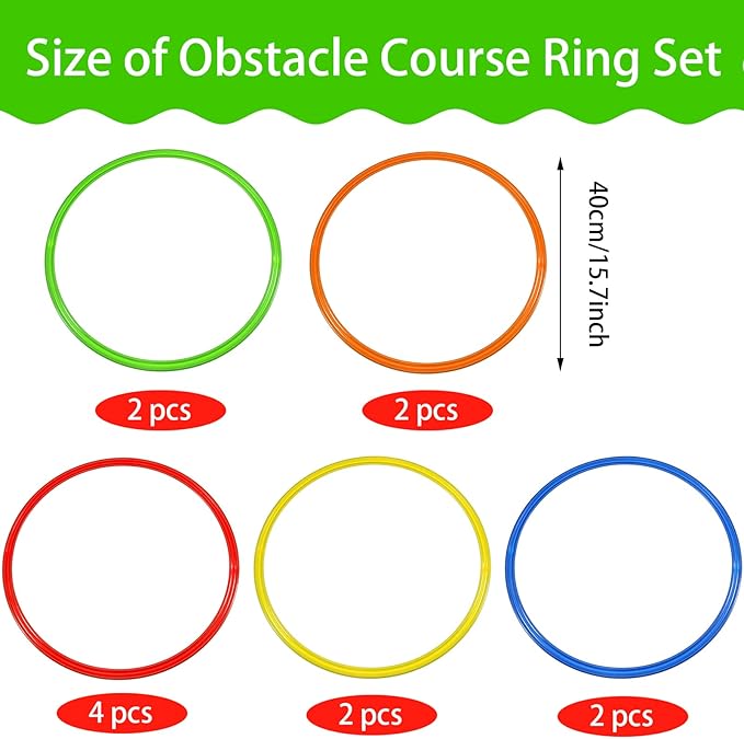 Libima Obstacle Course Ring Set Exercise Hoop Large Hoop Plastic Toys Playground Toys for Gymnastics Practice Party Games Educational Activities Holiday Decor, 5 Colors(12 Pcs,15.8 Inch)