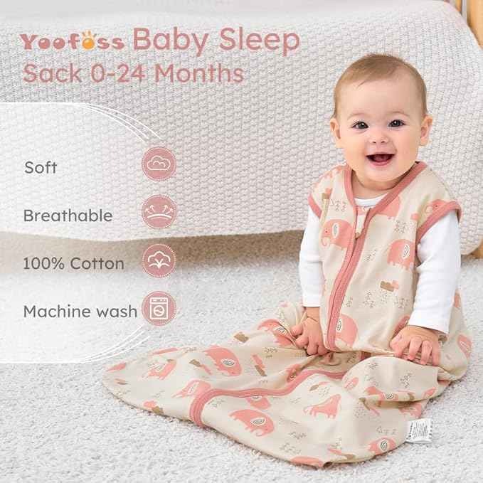 Yoofoss Baby Sleep Sack 6-12 Months Wearable Blanket for Babies 100% Organic Cotton 2-Way Zipper TOG 0.5 Toddler Sleeping Sack 3 Pack, Comfy Lightweight Sleep Sacks