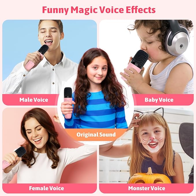 Karaoke Machine for Kids Adults, Portable Bluetooth Speaker with 2 Wireless Microphones and LED Lights, Kids Toys Birthday Gifts for Girls Boys Ages 4, 5, 6, 7, 8,9,10,11,12+ Years