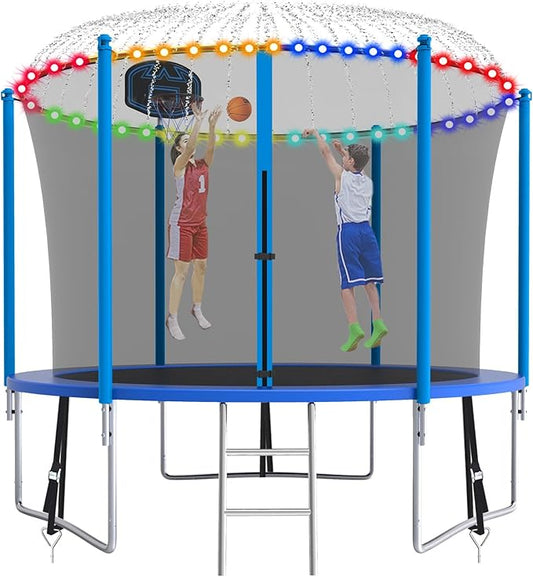 SKYUP Tranpoline 1500LBS 16 15 14 12 10 8 FT Tranpoline for 7-10 Kids and Adults, Windproof Outdoor Tranpoline with Enclosure Net, Basketball Hoop, Easy to Install & Last Long - ASTM Approved