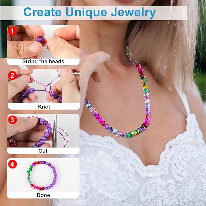 About 1200PCS 6mm Crack Glass Beads,24 Assorted Crack Violet Purple Series Colorful Crystal Beads for Bracelet and Jewelry Making and DIY Crafts,Friendship Bracelets