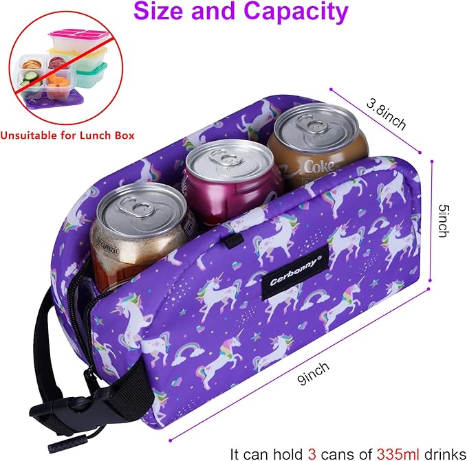 Cerbonny Small Freezable Cooler Bag for Work, School, Travel - Insulated Lunch Bag for Kids/Adults, Mini Size Fits Yogurt - Suitable for 3+ (Purple Unicorn)