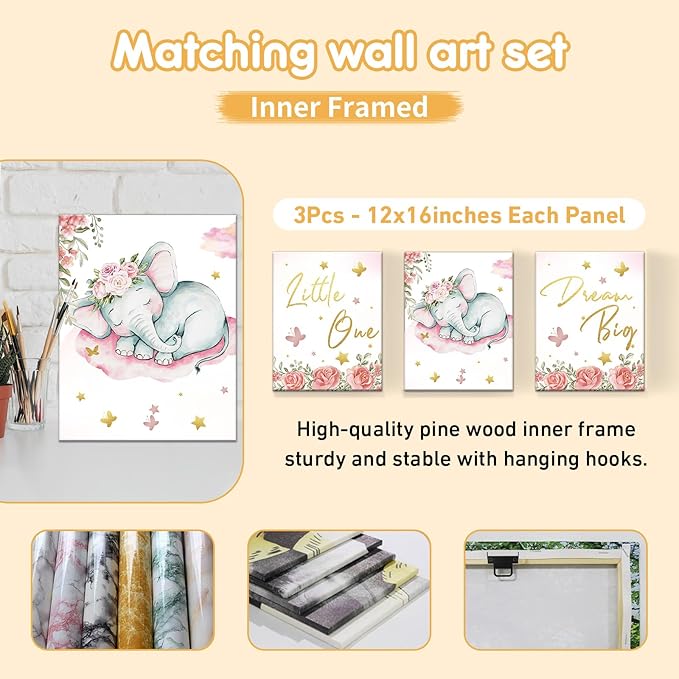 Custom Baby Crib Bedding Set, 5 Pcs Personalized Name Baby Crib Sets for Infant Toddler, Floral Elephant Nursery Bedding Set for Baby Girls, Double Layer Baby Bedding Sets Customized Gifts