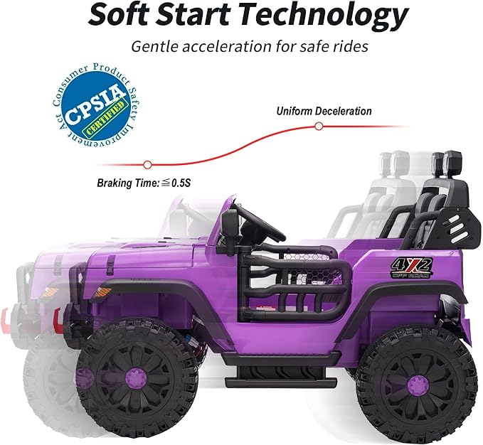 2 Seater Ride on Car Truck, 12V Kids Electric Ride on Toy for Big Kids Age 3-8 w/Remote Control- Purple