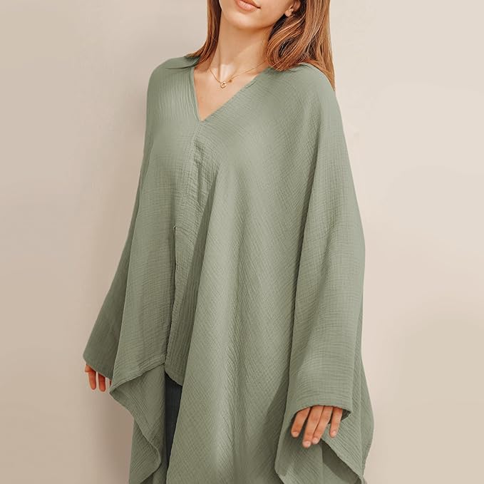 Konssy Muslin Nursing Cover for Breastfeeding, 360° Full Privacy Breathable 100% Cotton Breastfeeding Cover, Multi-use Carseat Canopy(Fog Green)