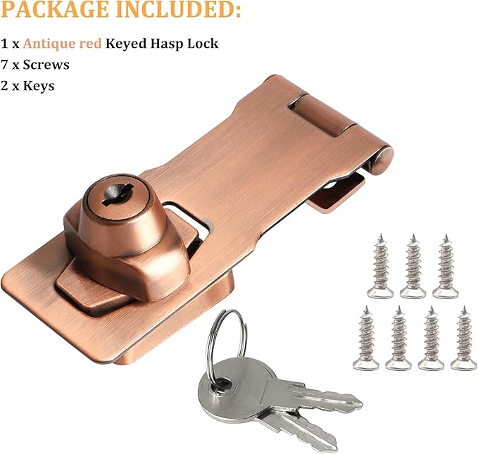 Alise Keyed Hasp Lock,3 Inch Safety Packlock Clasp Hasp Lock Latch with Lock,Door Hinge Lock with Keys Keyed Locking Hasp for Cabinets Closets Doors,Red Bronze