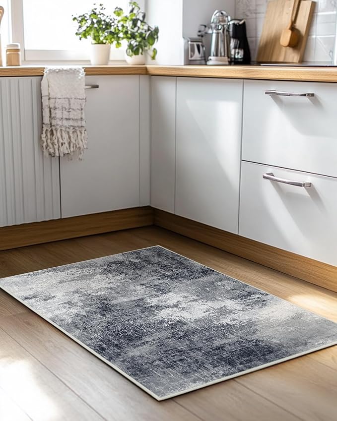 AMADA HOMEFURNISHING Washable Entry Rug,2x3 Modern Abstract Rug with Short Pile and Non-Slip Backing, Small Rug with Abstract Pattern for Entryway, Kitchen and Living Room, Grey