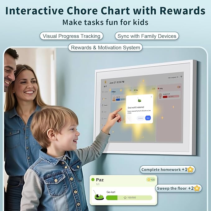 Digital Calendar, 21.5 Inch Wall Planner Digital Calendar & Chore Chart, IPS HD Touchscreen Interactive Display for Family Schedules, Streamline Household Organization, Wall Mount Included