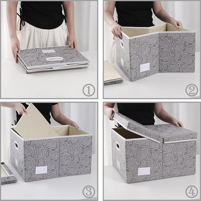 PRANDOM Jumbo Collapsible Storage Boxes with Lids Fabric Decorative Storage Bins Cubes Organizer Baskets with Cover Handles Divider for Bedroom Closet Living Room 23.2x15.7x11.6 Inch 3 Pack