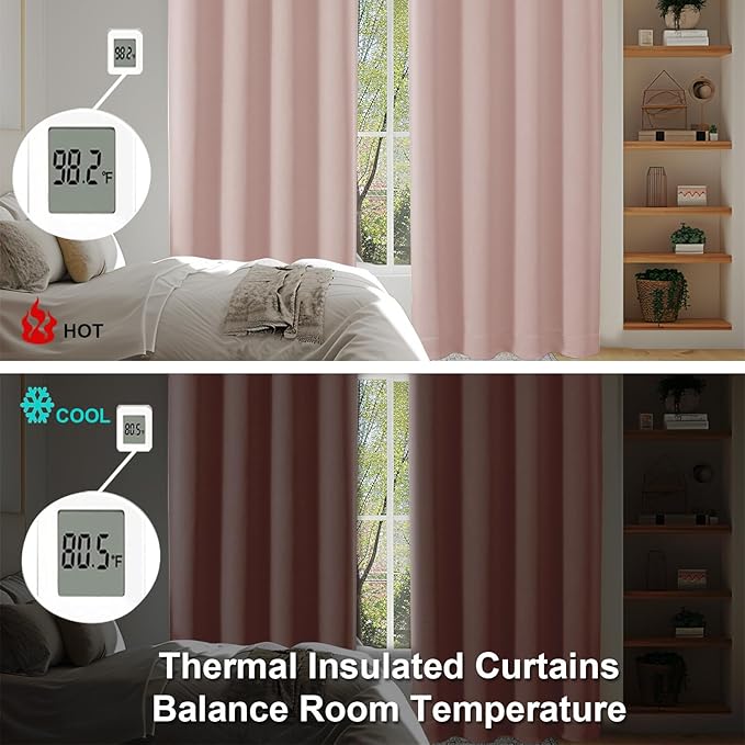 Simplebrand Ava Blush Blackout Curtains for Bedroom 90 Inches Long 2 Panels Set, Solid Privacy Energy Saving Living Room Window Treatment Curtains Blackout Drapes, W50 x L90 Inch, Blush