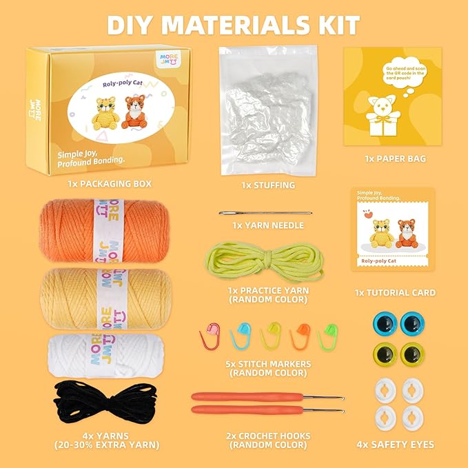 MOREJMTT Crochet Kit for Beginners, Learn to Crochet, Include Easy Knitting Soft Yarn, Step-by-Step Video Tutorial, Hook, Holiday Birthday Gift for Adults and Kids(2pack cat)