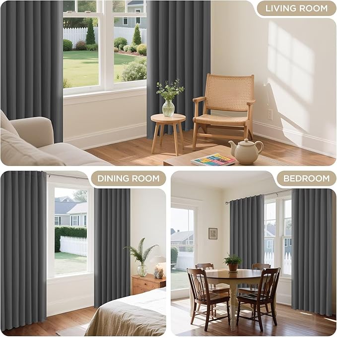 Joydeco Blackout Curtains 96 Inches Long, Thermal Insulated Black Out Curtains 2 Panels Set for Bedroom, Room Darkening Drapes for Living Room Window (W37 x L96 Inch, Light Grey)