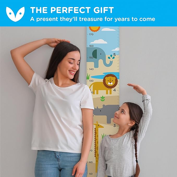 WISE OWL Personalized Growth Chart for Kids - Height Wall Chart for Boys with Peel & Stick Letters for Name - Hanging Canvas Wall Measurement Height Tracker for Baby Gift (Safari)