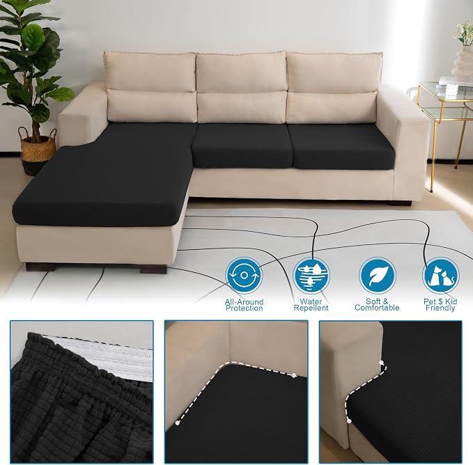 Water Repellent L Shaped Couch Covers 3 Pieces Sofa Seat Cushion Slipcovers - Image 4