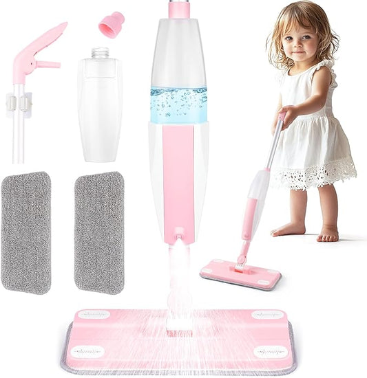 Pink Mini Spray Mop for Toddler-Girls Montessori Cleaning Toy That Real Spray Water,Pretend Playhouse Essentials for Girls Ages 3-8,Toddler Educational Housekeeping Set