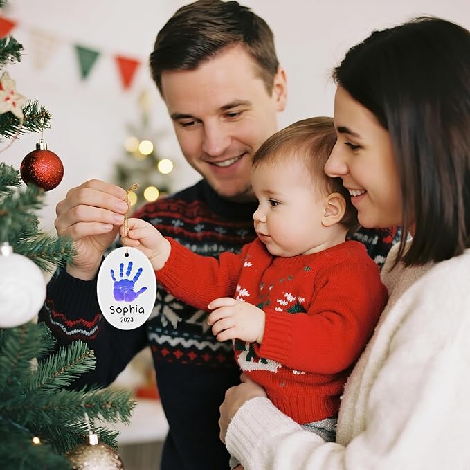 Baby Hand and Footprint Ornament - Baby's Frist Christmas Ornament with Custom Photo, Name, Date - Personalized Baby Gift, Newborn Keepsake, New Mom Gifts