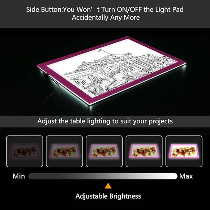 Light Pad Drawing A4 Tracing Light Table NXENTC LED Copy Board Ultra-Thin Display Pad Brightness Adjustable Stencil Artist Art Tracing Tatto Table Pink
