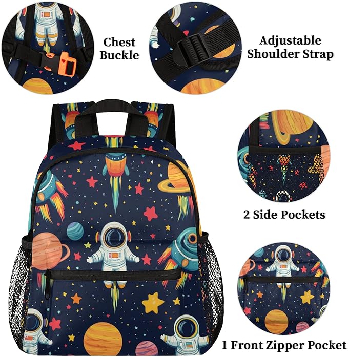Toddler Backpack for Boys Girls - 12 Inch Astronaut Rocket Kids Backpack Preschool Kindergarten Backpack Lightweight Waterproof Schoolbag Book Bag for School