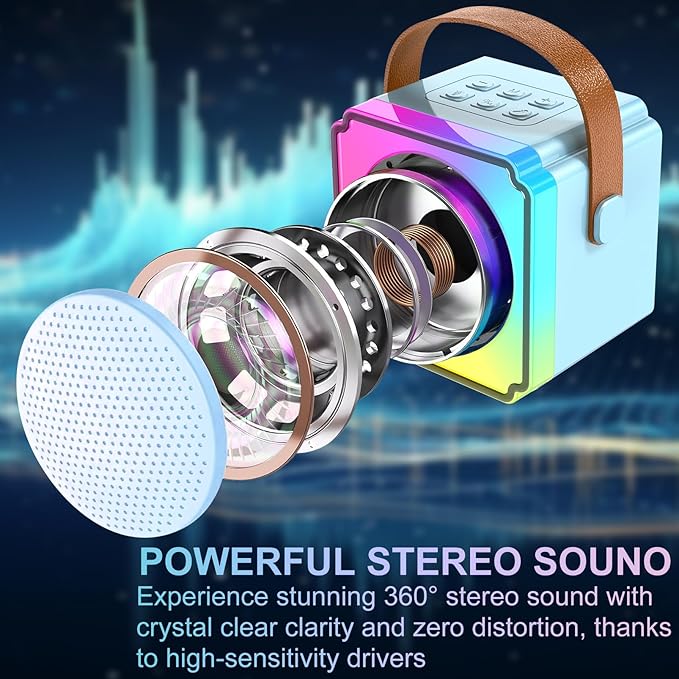 Mini Karaoke Machine for Kids Adults, Portable Bluetooth Speaker with 2 Wireless Microphones, Birthday Toys for Girls Ages 4 5 6 7 8 9 10 11 12+ Years Old Toddler