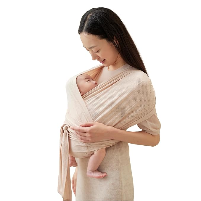 Konny Baby Carrier Flex AirMesh with Head Support- Adjustable, Easy to Wear Baby Wrap Sling, Perfect for Newborn Babies Essentials up to 44 lbs (XS-XL) - Pale Pink