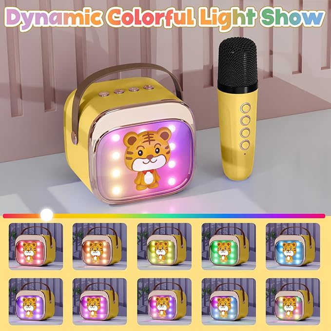 FLUESTON Mini Karaoke Machine for Kids Adults, Portable Bluetooth Speaker with 2 Wireless Microphones, Birthday Kids Gifts Toys for Girls Ages 3, 4, 5, 6, 7, 8, 9,10,11,12+ Years Old