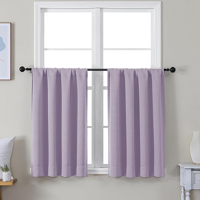 Simplebrand Ava Lilac Short 36 Inches Blackout Curtain 2 Panels Set, Half Window Rod Pocket Privacy Curtain Tiers for Kitchen, Curtains Blackout for Bathroom Shades, W40 x L36 Inch, Lilac