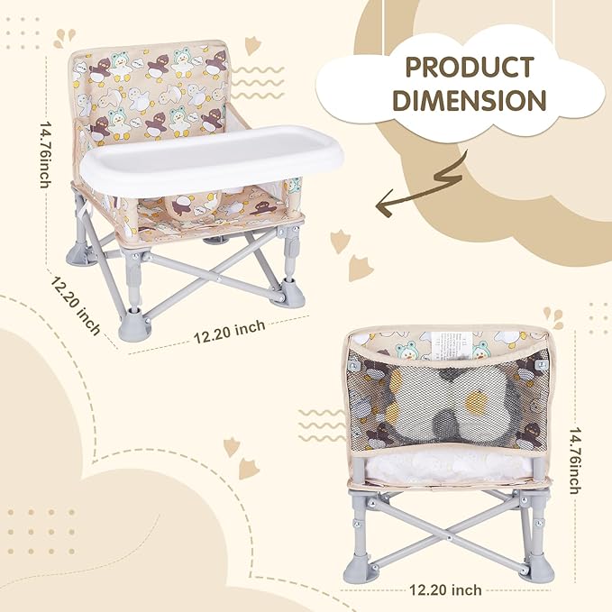 Portable Booster Seat,Toddler Baby Seat with Tray for Dining Table Compact Floor Chair for Camping Lawn Beach Babies Travel 6-36 Months