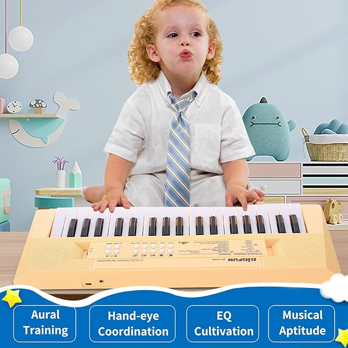 Kids Piano Keyboard, 37 Keys Portable Music Keyboard Early Learning Educational Electronic Music Piano Instrument Toys for 3 4 5 6 Year Old Boys and Girls (Yellow)