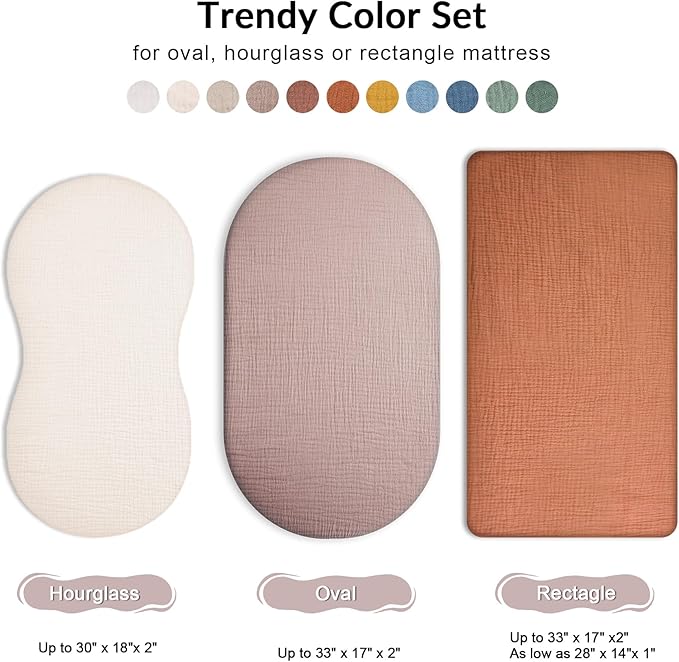 Bassinet Sheet for Baby Boy and Girl 2 Pack, Fitted Sheets for Rectangle, Oval, Hourglass Bassinet Mattress, Muslin Moses Basket Sheets with Neutral Style (Butterfly & Beige)