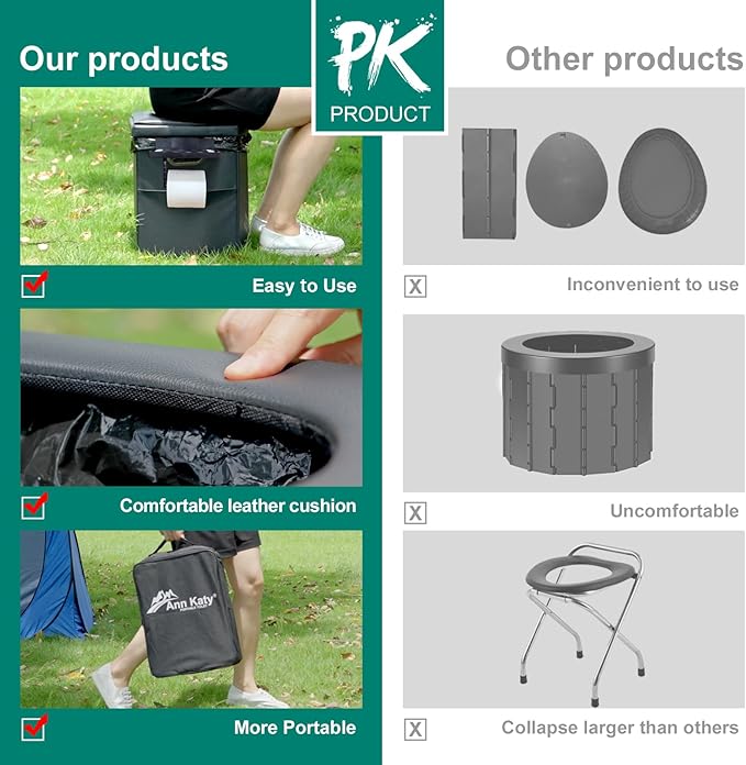 Upgrade XL Portable Toilet for Adults, Extra Large Portable Travel Floding Toilet, Camping Tall Toilets with Lid for Adults and Kids Compact Potty for Car,Hiking,Beach and Camping