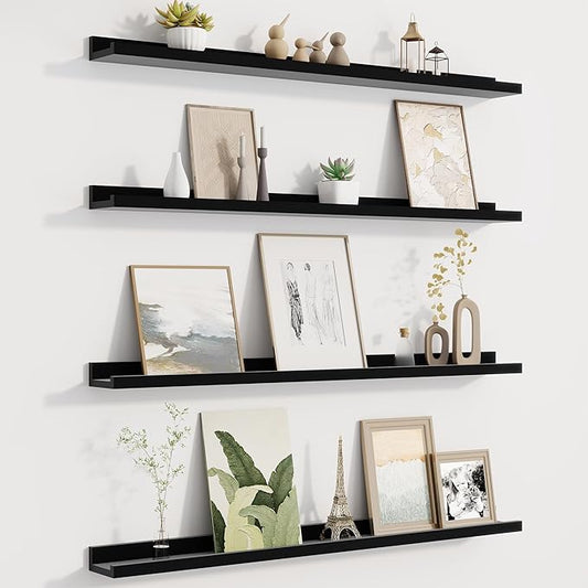 Picture Ledge Shelf for Wall, Floating Shelves Set of 4, 36 Inch Long Nursery Book Shelves for Toys Storage, Kids Bookshelf Wall Mounted for Books Photo Frames, Black