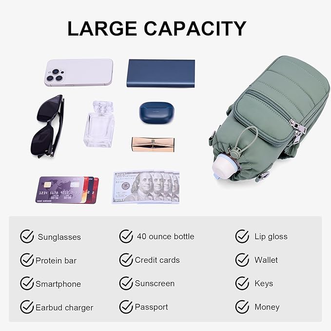Water Bottle Bag 40 oz Crossbody Holder for Walking Hiking Insulated Carrier Purse with Adjustable Strap