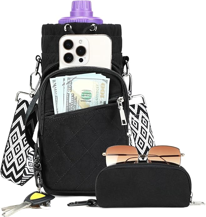 Water Bottle Carrier Bag with Strap, Water Bottle Holder Crossbody Bags for Women Men for Walking, Hiking,Cycling